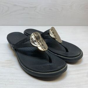 Crocs Sanrah size 8 Liquid Metallic Wedge Flip Sandal Rose Gold/Black